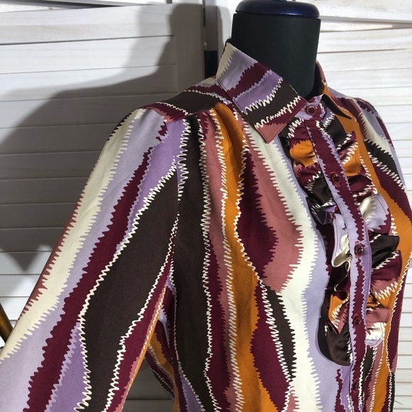 Vintage 80s Kevin Stuart Blouse Purple Cream Size Small - Picture 5 of 12